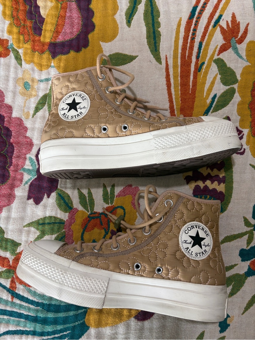 Converse High Top Quilted Tan Sneakers